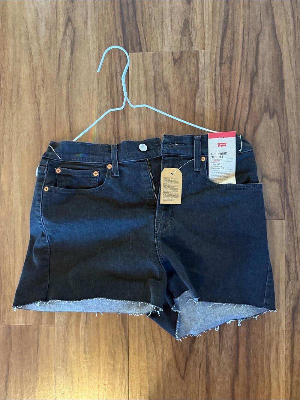 Levi's Black High-Rise Frayed Hem Denim Shorts